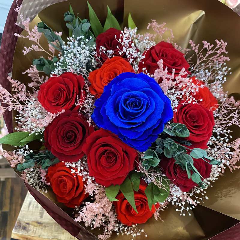 青いバラ×赤いバラ 12本ブーケ プロポーズフラワー